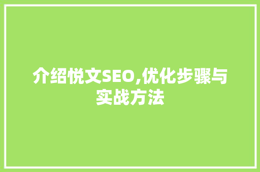 介绍悦文SEO,优化步骤与实战方法