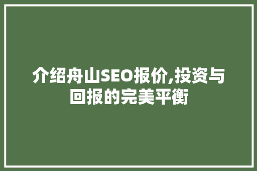 介绍舟山SEO报价,投资与回报的完美平衡