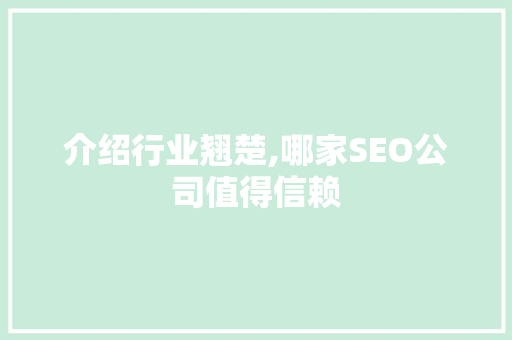 介绍行业翘楚,哪家SEO公司值得信赖  第1张