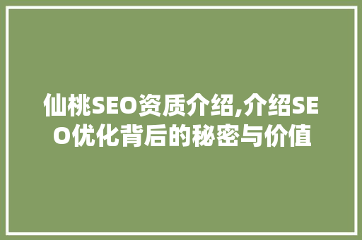 仙桃SEO资质介绍,介绍SEO优化背后的秘密与价值