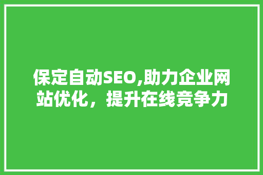 保定自动SEO,助力企业网站优化，提升在线竞争力