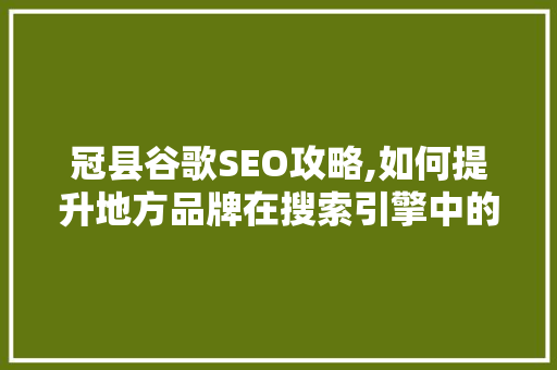 冠县谷歌SEO攻略,如何提升地方品牌在搜索引擎中的可见度