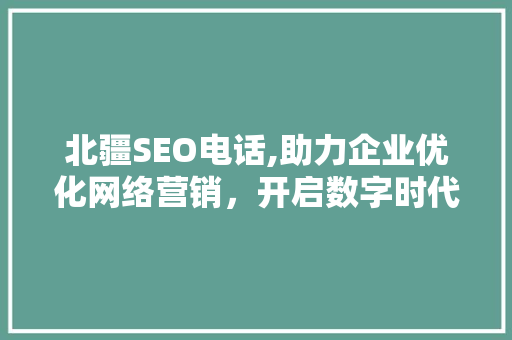 北疆SEO电话,助力企业优化网络营销，开启数字时代新篇章  第1张