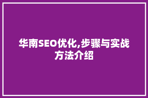 华南SEO优化,步骤与实战方法介绍