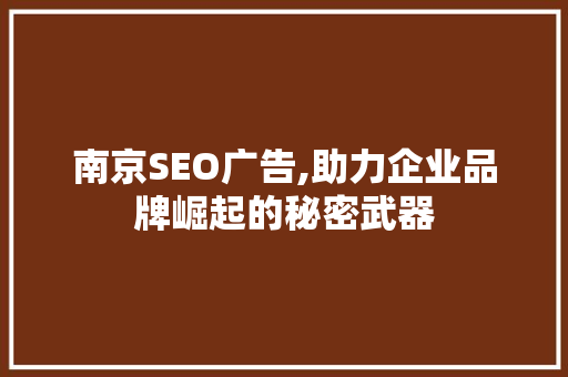 南京SEO广告,助力企业品牌崛起的秘密武器