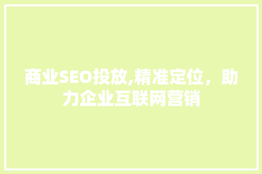 商业SEO投放,精准定位，助力企业互联网营销