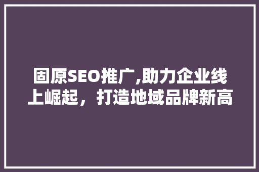 固原SEO推广,助力企业线上崛起，打造地域品牌新高度