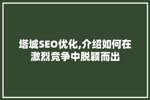 塔城SEO优化,介绍如何在激烈竞争中脱颖而出