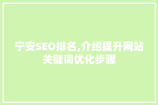宁安SEO排名,介绍提升网站关键词优化步骤