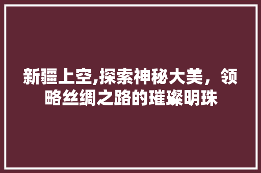新疆上空,探索神秘大美，领略丝绸之路的璀璨明珠