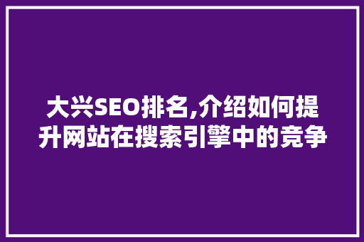 大兴SEO排名,介绍如何提升网站在搜索引擎中的竞争力