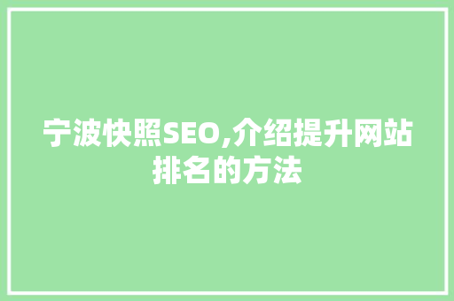 宁波快照SEO,介绍提升网站排名的方法