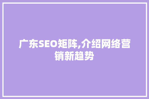 广东SEO矩阵,介绍网络营销新趋势
