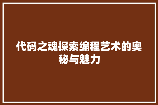 代码之魂探索编程艺术的奥秘与魅力