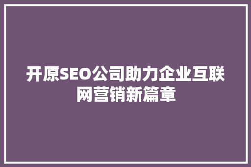 开原SEO公司助力企业互联网营销新篇章