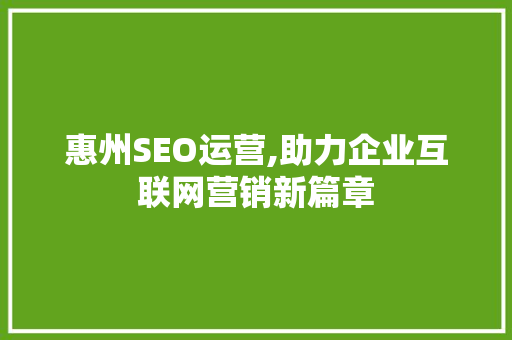 惠州SEO运营,助力企业互联网营销新篇章