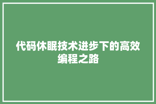 代码休眠技术进步下的高效编程之路