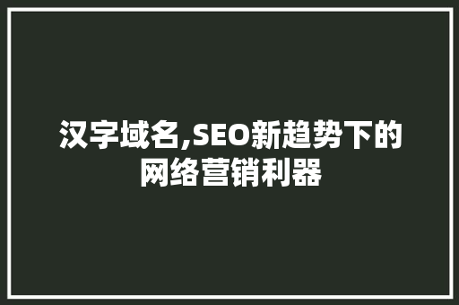 汉字域名,SEO新趋势下的网络营销利器