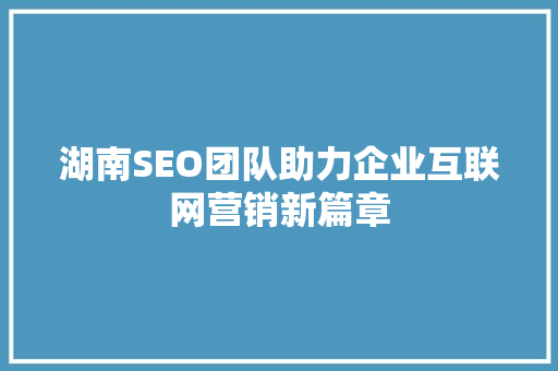 湖南SEO团队助力企业互联网营销新篇章