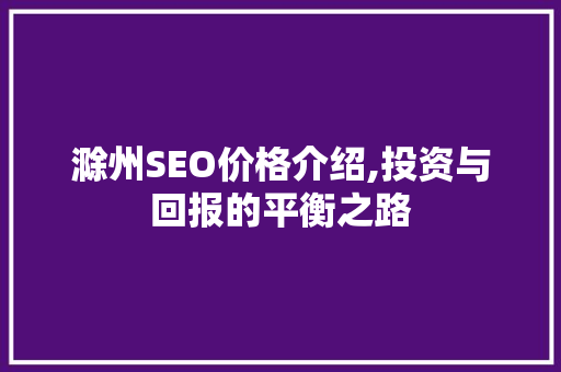 滁州SEO价格介绍,投资与回报的平衡之路