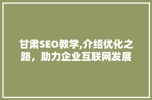 甘肃SEO教学,介绍优化之路，助力企业互联网发展