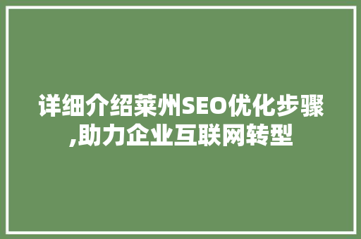 详细介绍莱州SEO优化步骤,助力企业互联网转型