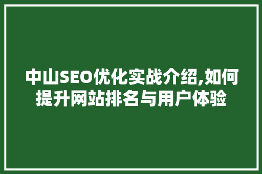 中山SEO优化实战介绍,如何提升网站排名与用户体验