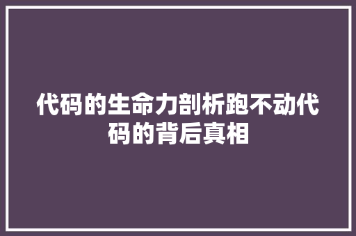 代码的生命力剖析跑不动代码的背后真相