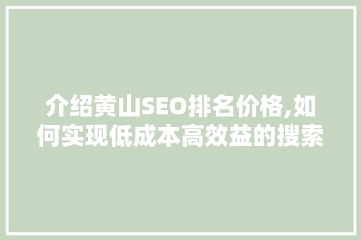 介绍黄山SEO排名价格,如何实现低成本高效益的搜索引擎优化