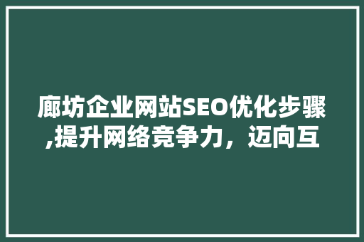 廊坊企业网站SEO优化步骤,提升网络竞争力，迈向互联网新时代