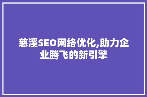慈溪SEO网络优化,助力企业腾飞的新引擎