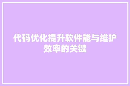 代码优化提升软件能与维护效率的关键