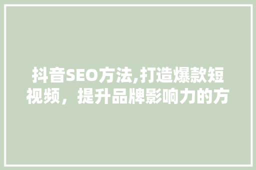 抖音SEO方法,打造爆款短视频，提升品牌影响力的方法