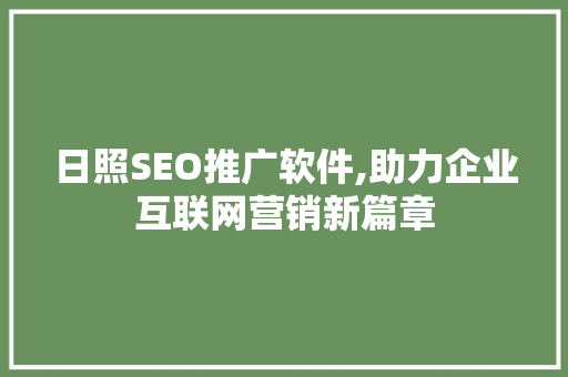 日照SEO推广软件,助力企业互联网营销新篇章