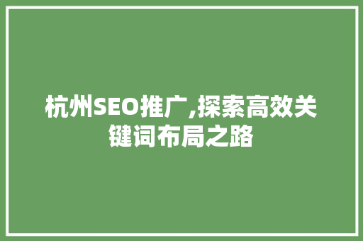 杭州SEO推广,探索高效关键词布局之路