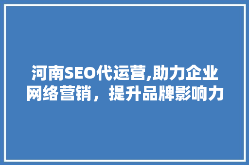 河南SEO代运营,助力企业网络营销，提升品牌影响力
