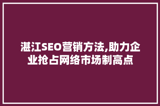 湛江SEO营销方法,助力企业抢占网络市场制高点
