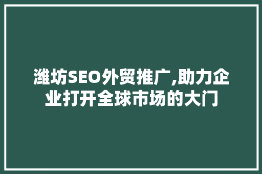 潍坊SEO外贸推广,助力企业打开全球市场的大门