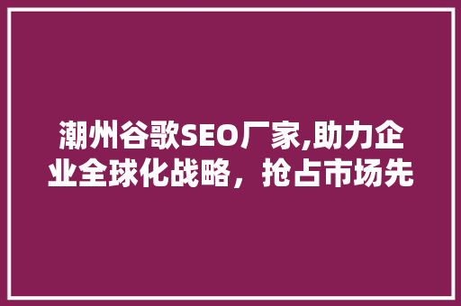 潮州谷歌SEO厂家,助力企业全球化战略，抢占市场先机