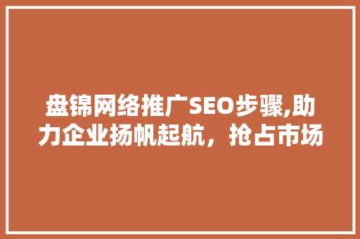 盘锦网络推广SEO步骤,助力企业扬帆起航，抢占市场制高点
