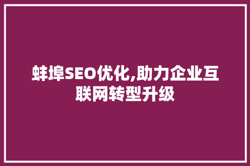 蚌埠SEO优化,助力企业互联网转型升级