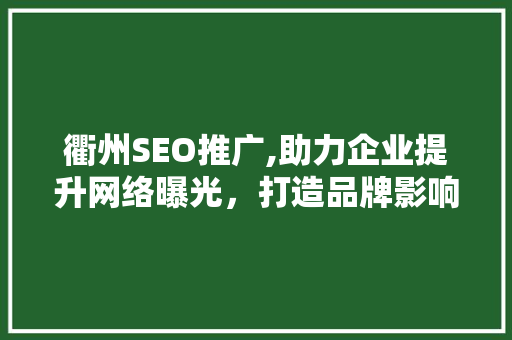 衢州SEO推广,助力企业提升网络曝光，打造品牌影响力