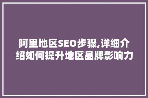 阿里地区SEO步骤,详细介绍如何提升地区品牌影响力