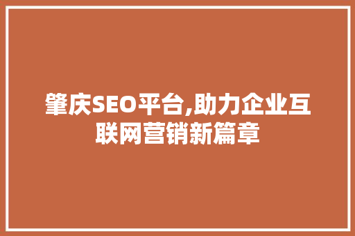 肇庆SEO平台,助力企业互联网营销新篇章  第1张