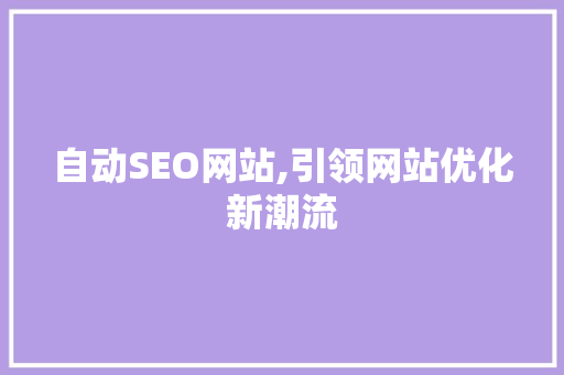 自动SEO网站,引领网站优化新潮流