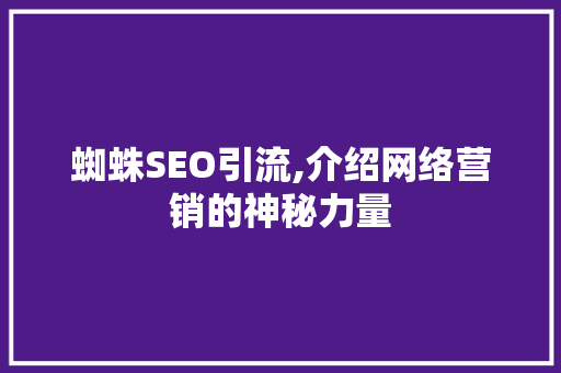 蜘蛛SEO引流,介绍网络营销的神秘力量