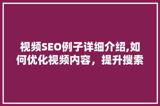 视频SEO例子详细介绍,如何优化视频内容，提升搜索排名