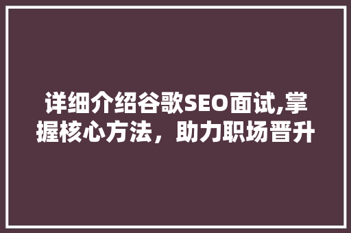 详细介绍谷歌SEO面试,掌握核心方法，助力职场晋升