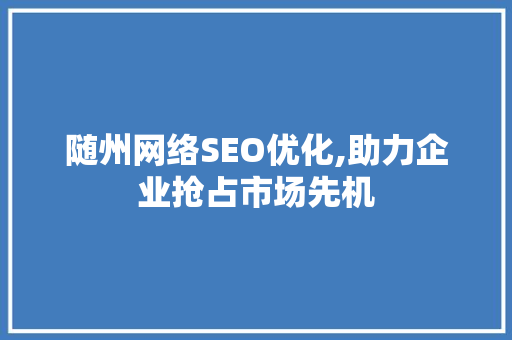 随州网络SEO优化,助力企业抢占市场先机