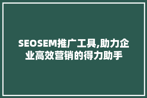 SEOSEM推广工具,助力企业高效营销的得力助手